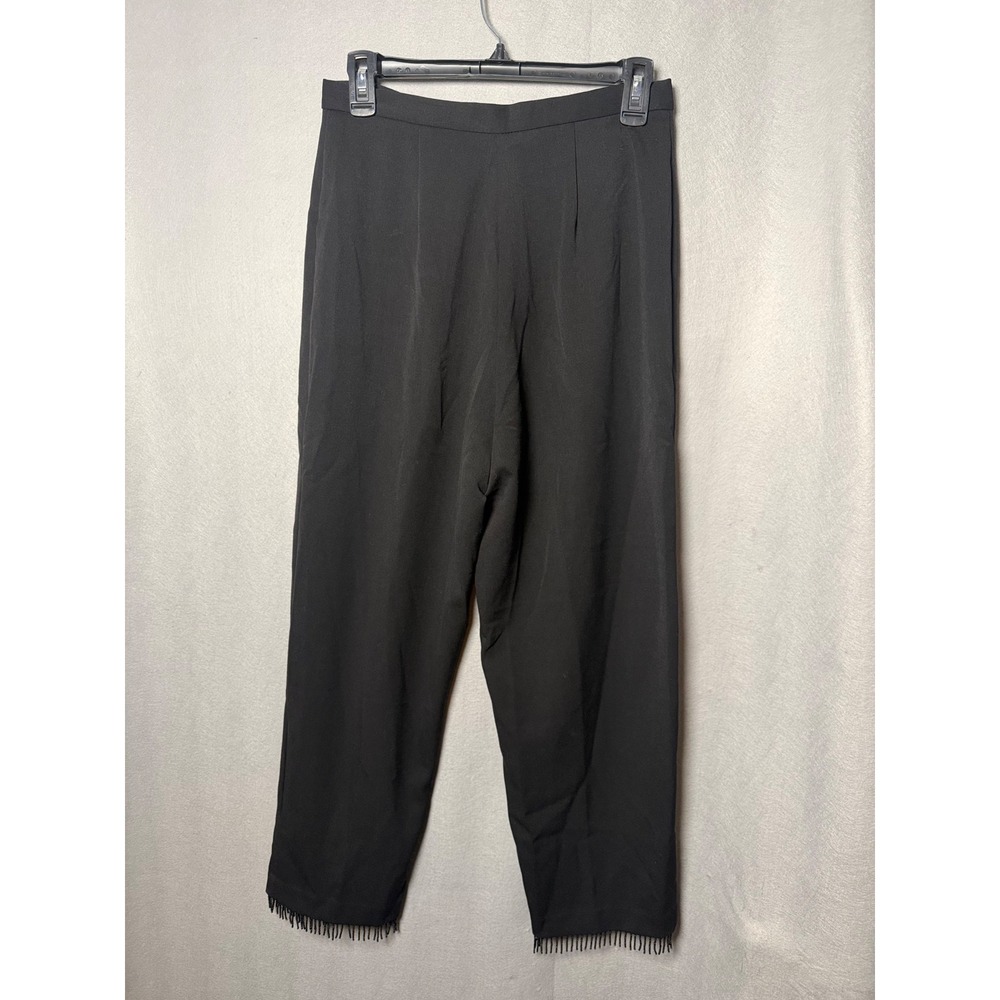 Apostrophe Stretch Black Beaded Hem Fringe Dress Pants - Picture 3 of 6